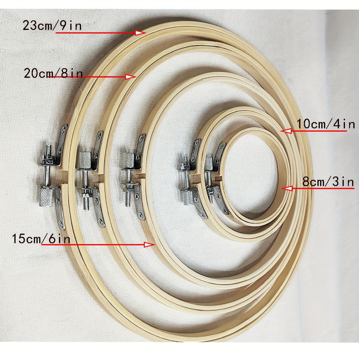 Set of 5 Light Yellow Bamboo Embroidery Wreaths for Wedding Decoration and DIY Crafts