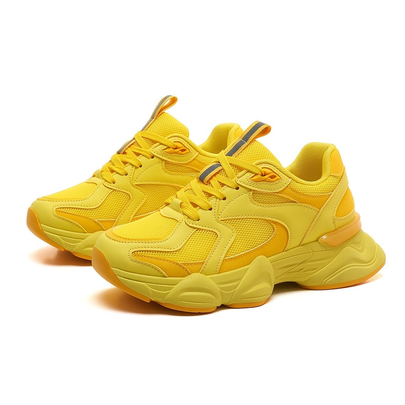 Women's Pink Beige Chunky Sneakers Breathable Mesh Casual Running Shoes