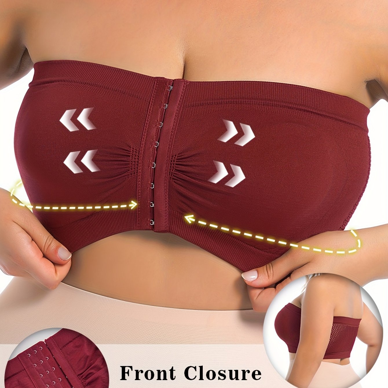 Women’s Plus Size Front Closure Seamless Strapless Bandeau Bra Wireless Full Coverage