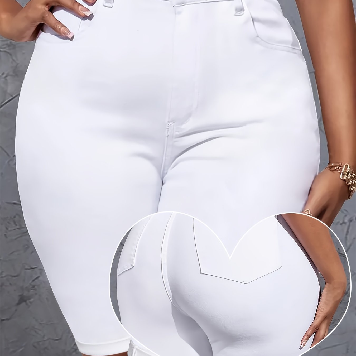 Ayollar uchun denim yuqori bel shortlari, elastik, to'rt fasl uchun, ko'k, katta