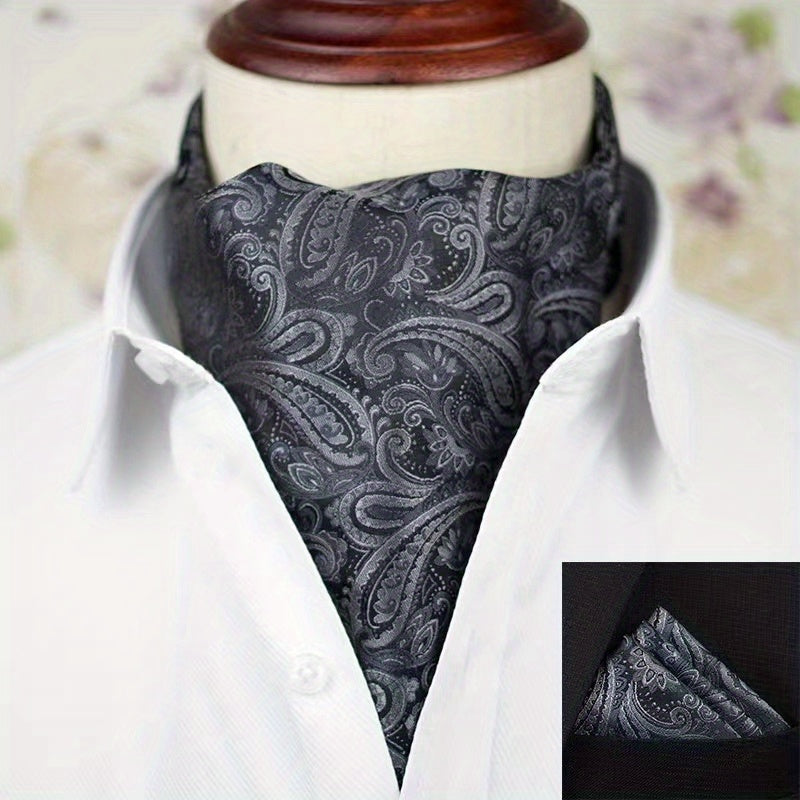 Conjunto de pañuelo de cuello y pañuelo de mano de jacquard con diseño paisley para hombre, perfecto para regalar
