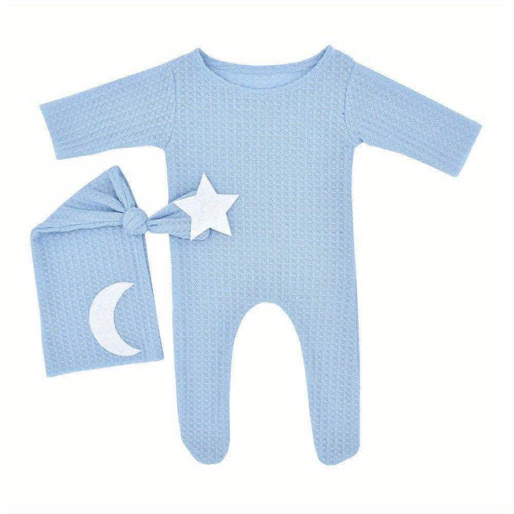 Kichkina qizlar uchun Baby Stars va Moon toʻqilgan kombinezonlar, uzun quloqli shlyapa bilan, fotosurat va sovgʻa uchun