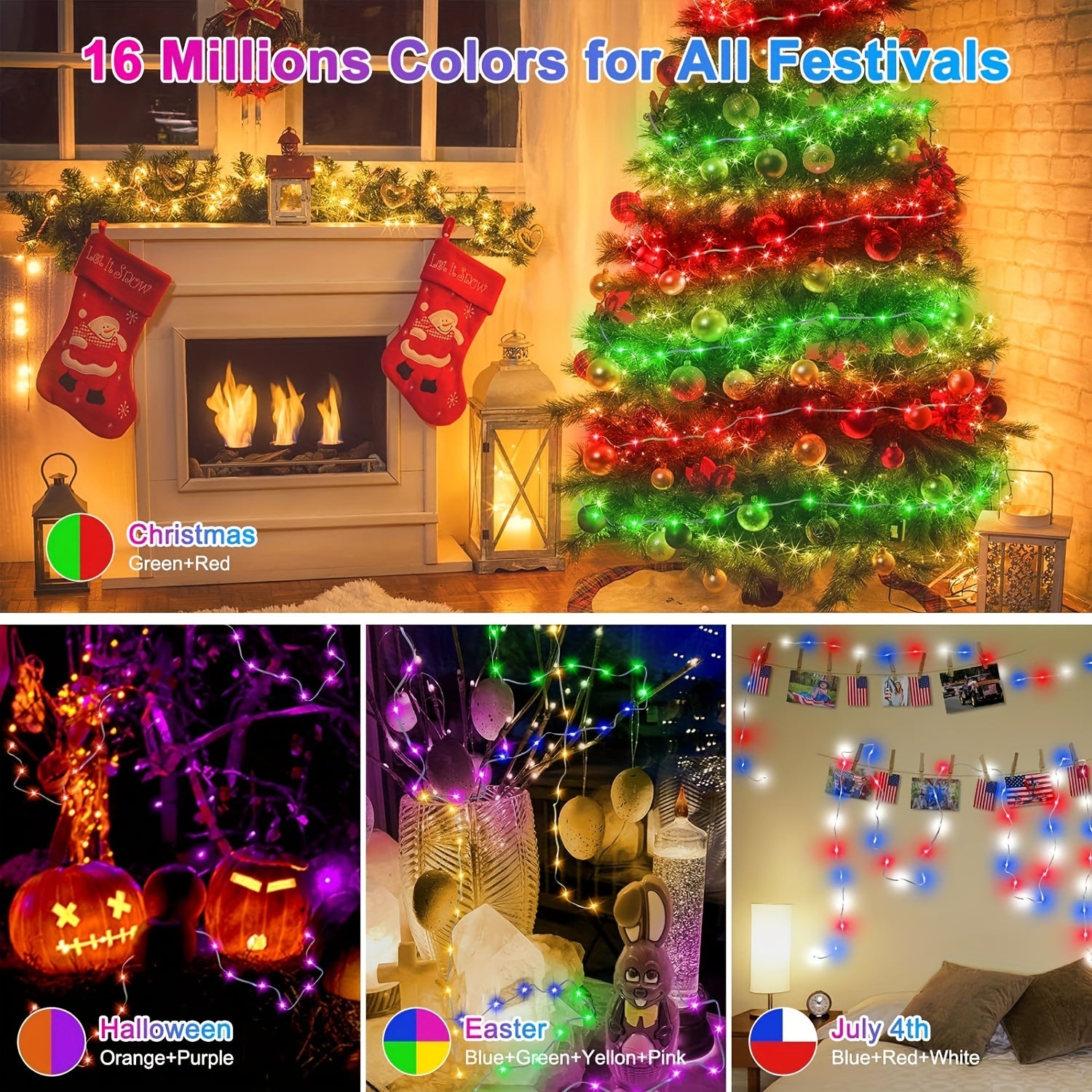 LED String Lights Color Changing Remote App USB Powered for Holidays and Weddings