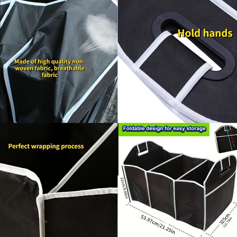 Black Foldable Car Storage Organizer with Mesh Pockets Large Capacity