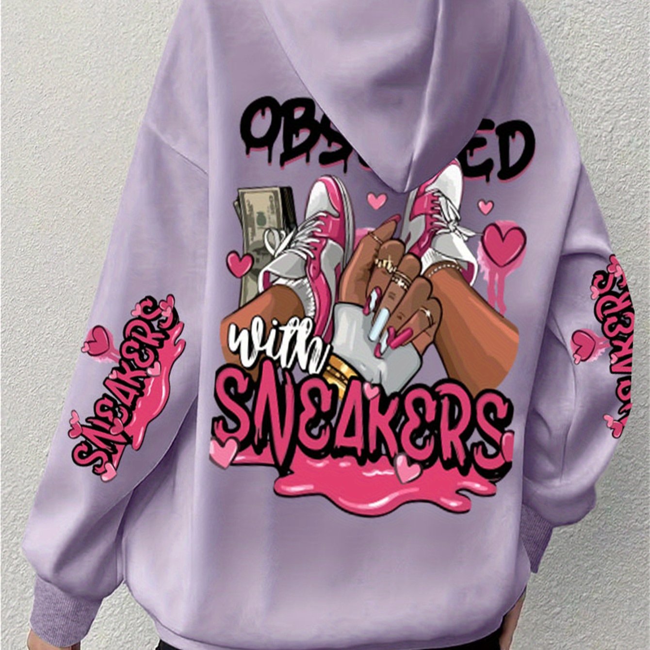 Толстовка с капюшоном для полных с длинными рукавами, с принтом букв, из полиэстера, повседневная, пуловер