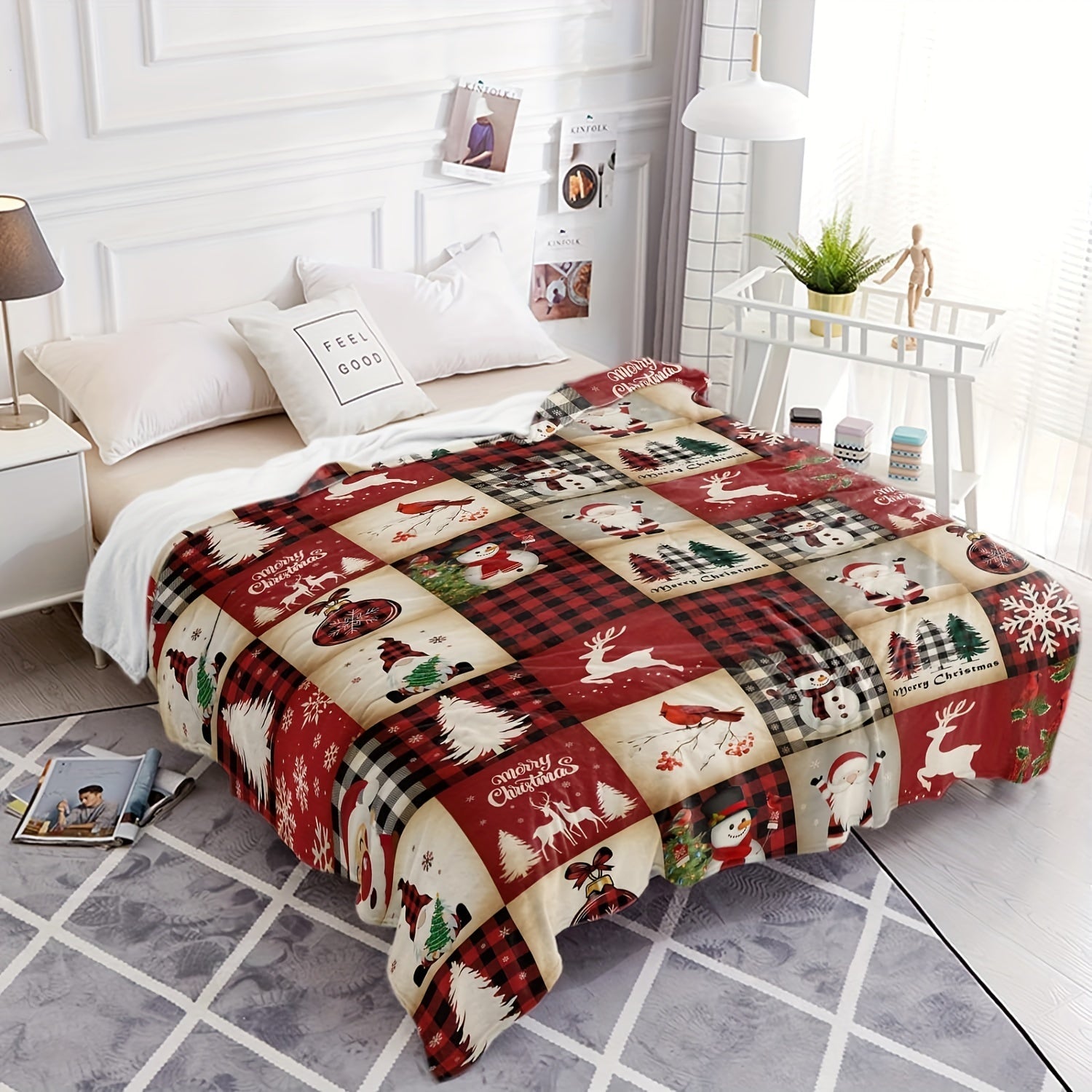 Christmas Cartoon Blanket Soft Flannel Cozy Throw for Couch Bed and Camping