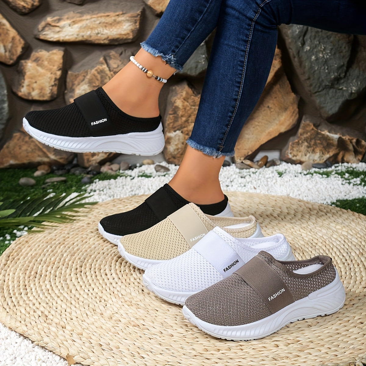 Women's Breathable Slip-Resistant Flat Shoes with Cushioned Insole Black/Navy