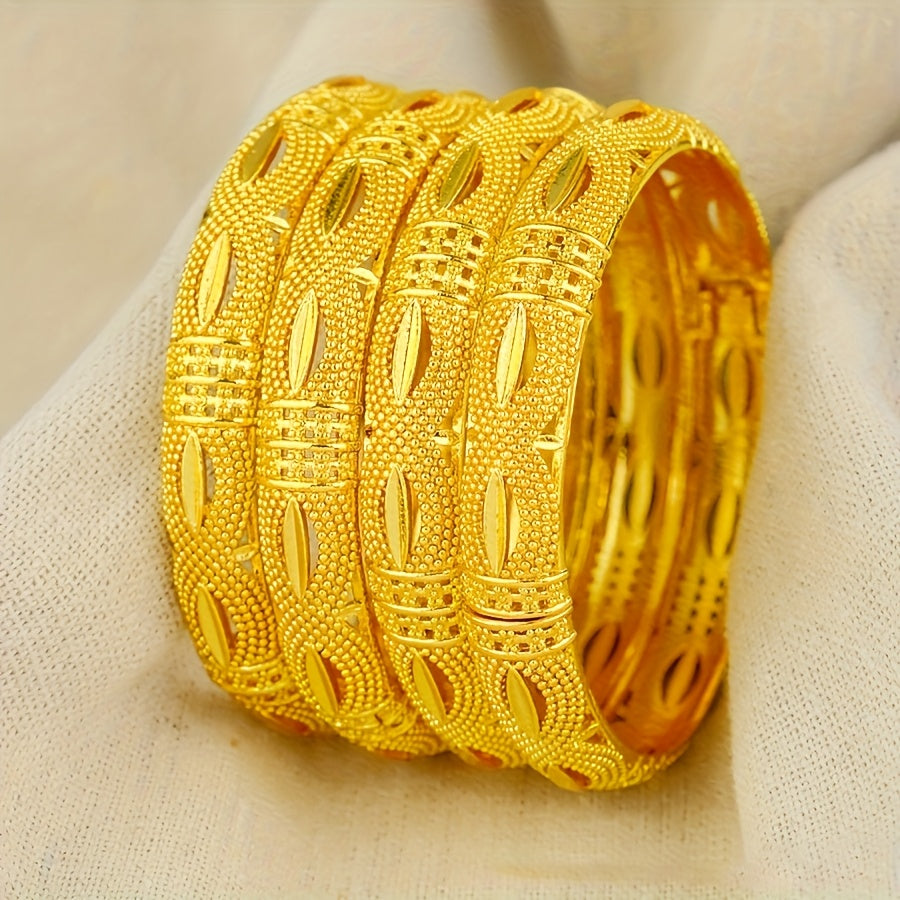 Set of 4 Gold Plated Copper Bangles Open Cuff Jewelry for Women Weddings Parties