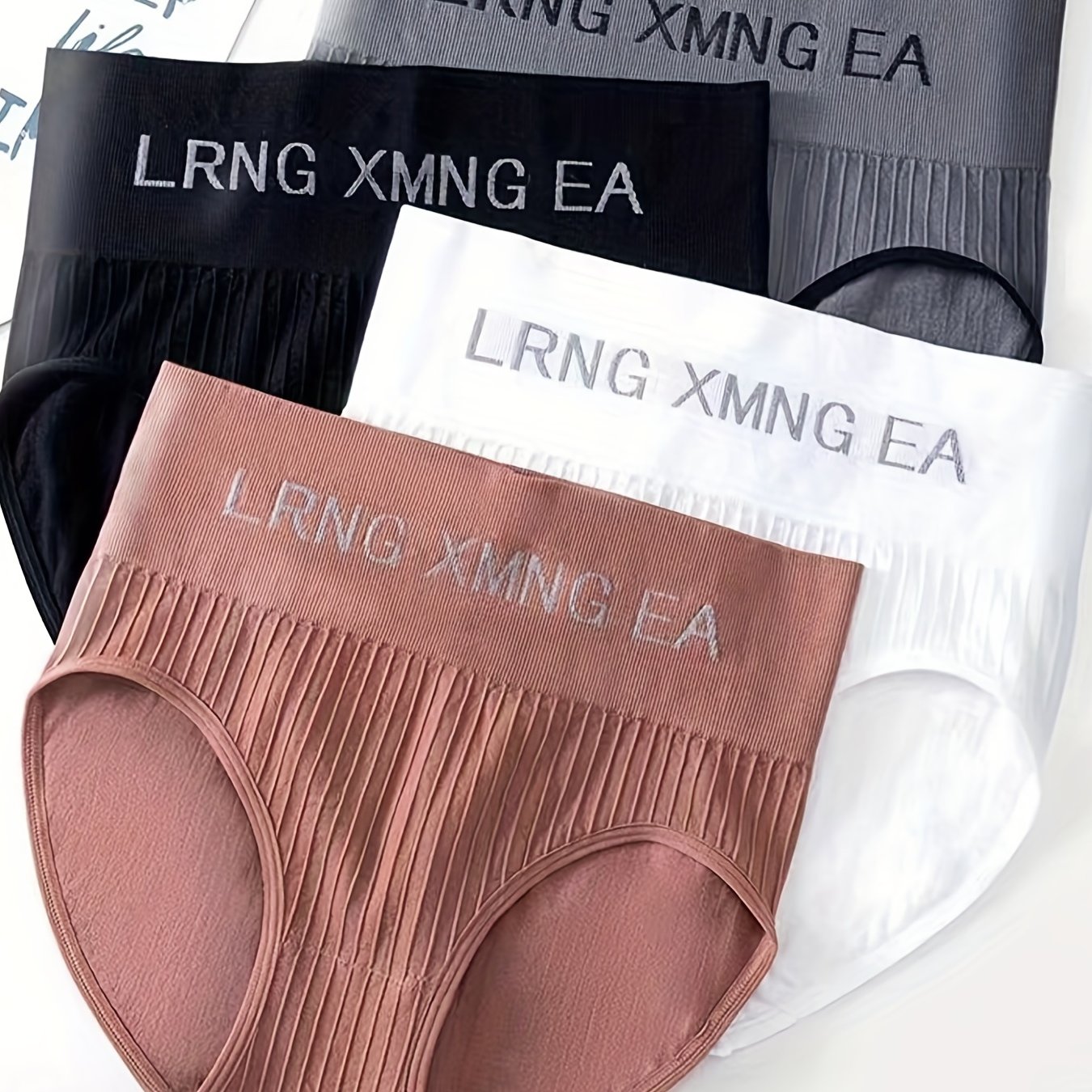 Women's High-Waisted Briefs Set 4 Pack Stripes Letter Print Breathable Nylon