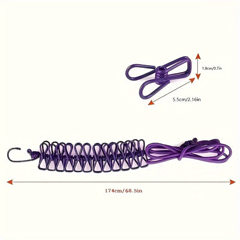 Portable Clothesline with 12 Clips Retractable Windproof Laundry Rope for Camping and Home