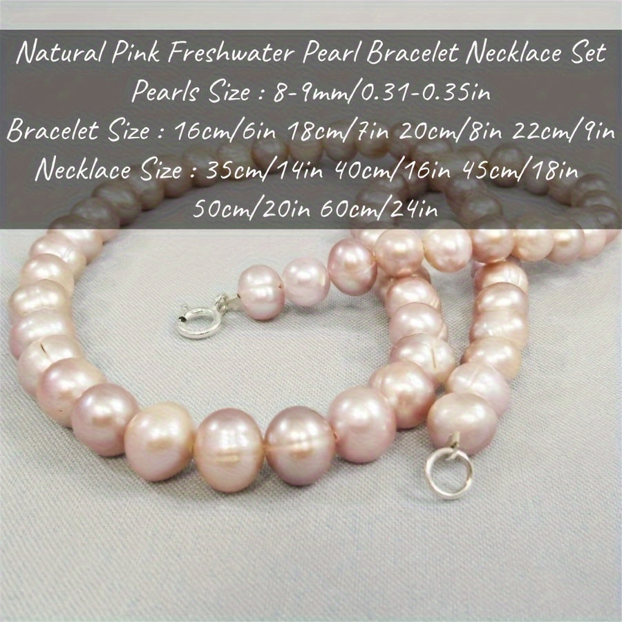 Pink Freshwater Pearl Necklace Set for Women Handmade Gift Box Included