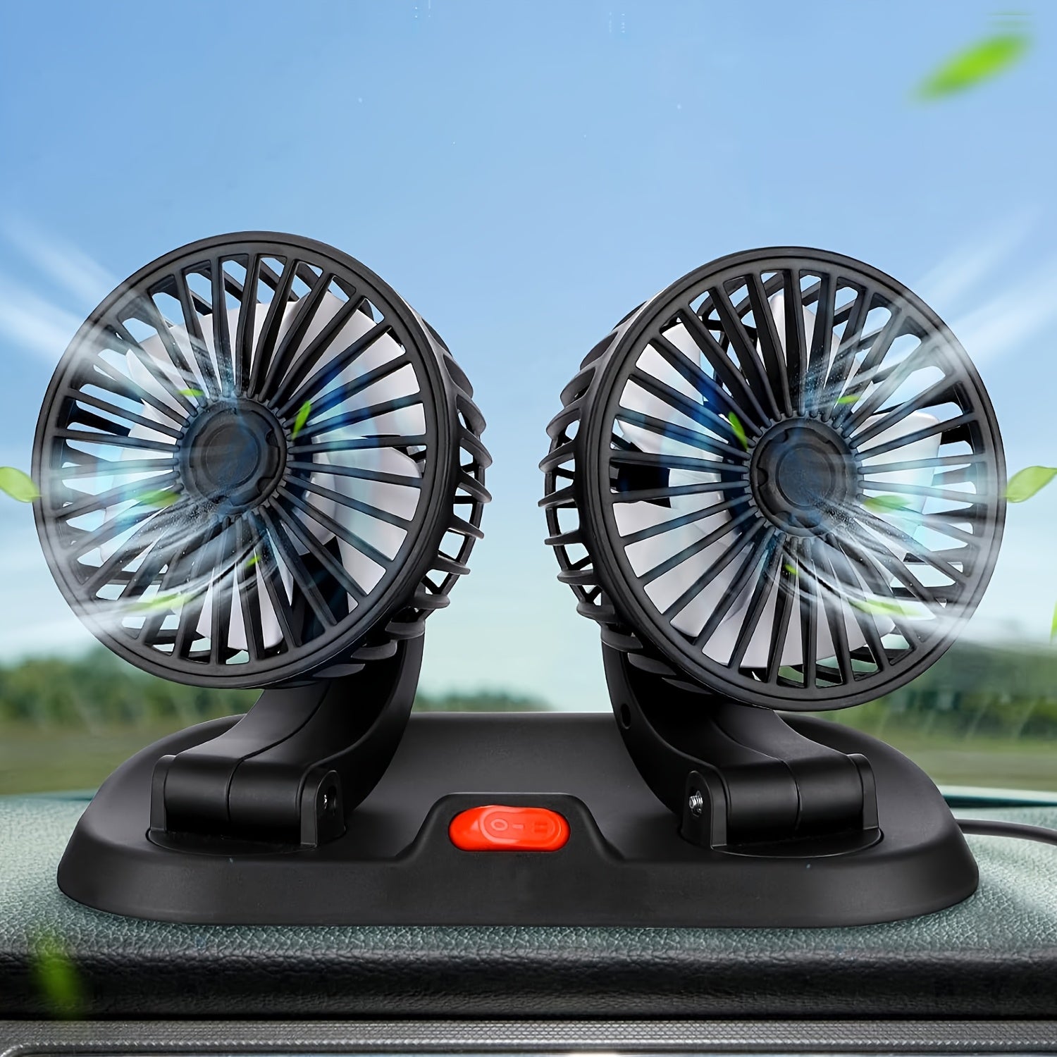 USB Rechargeable Portable Car Dual Fan with Adjustable Speed and Rotatable Heads