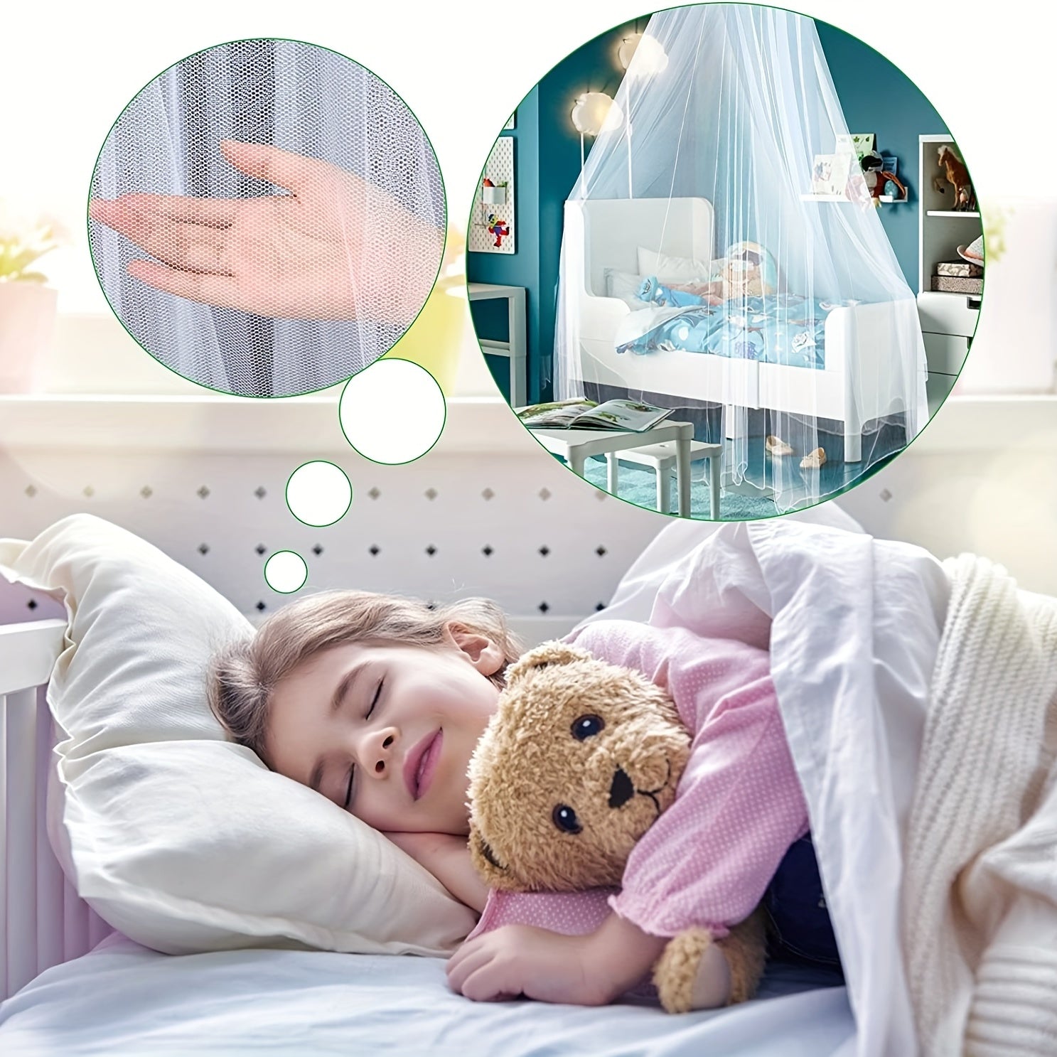 Cama tamaño king con dosel mosquitero con tema de princesa y patrón de estrellas para camas