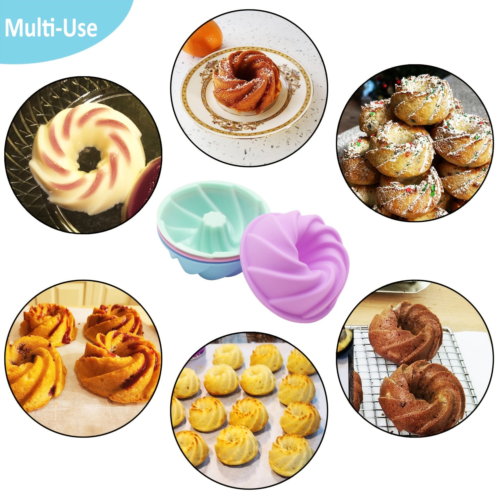 Silicone Bundt Cake Mold Set 12 Mini Fluted Cups 6.35cm Non-Stick Bakeware