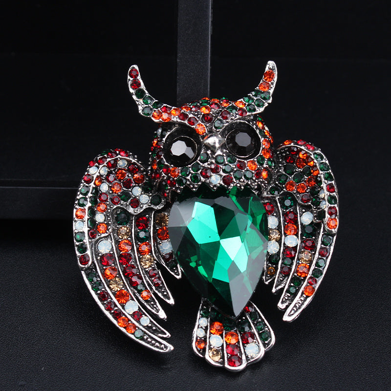 Vintage Owl Brooch Rhinestones Irregular Shape Fashion Accessory