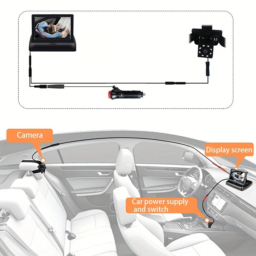 Car Night Vision Camera with 10.92cm Foldable 480p Monitor