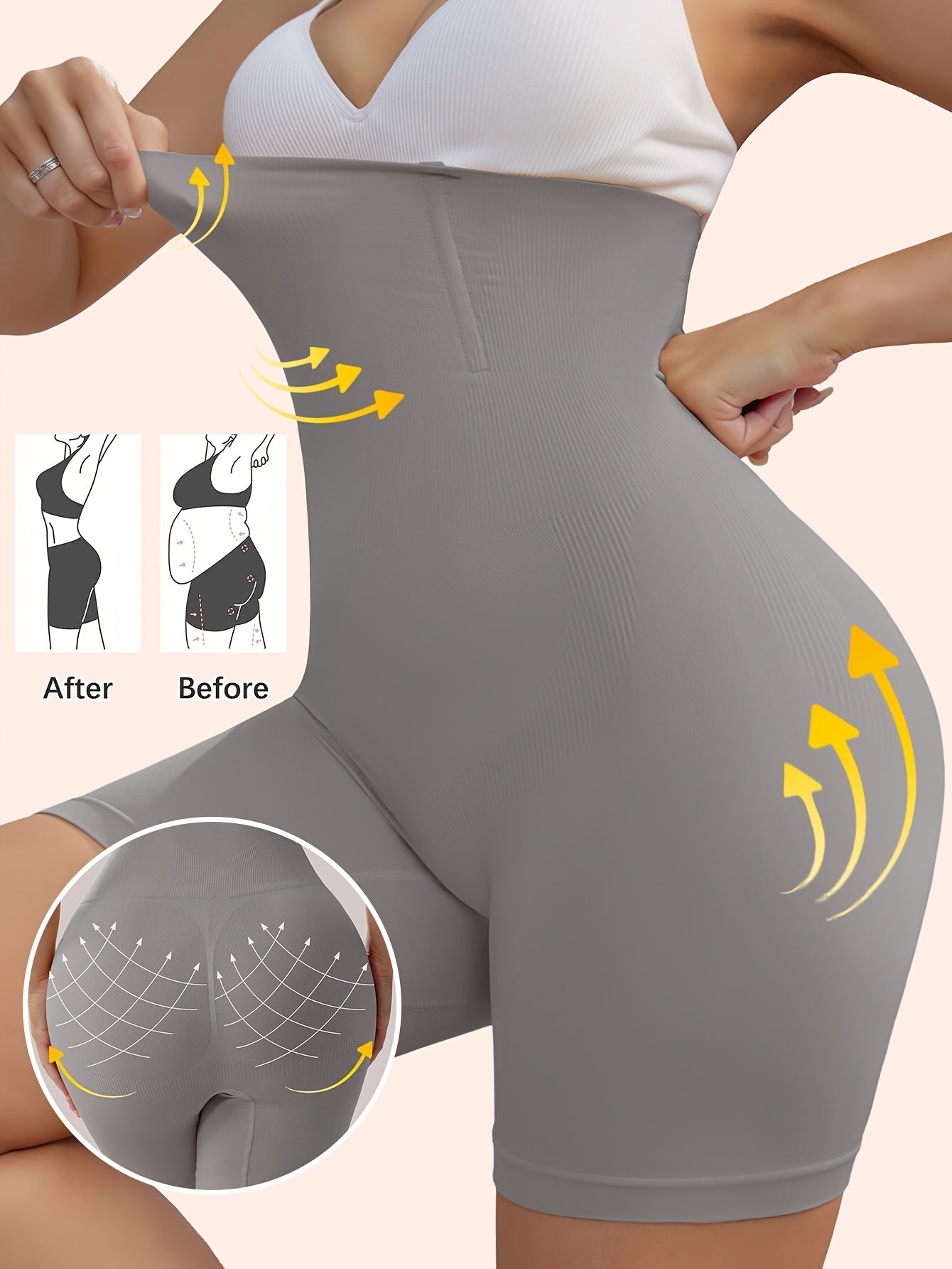 Women's High-Waist Tummy Control Shapewear Shorts Seamless Knit Polyamide Solid