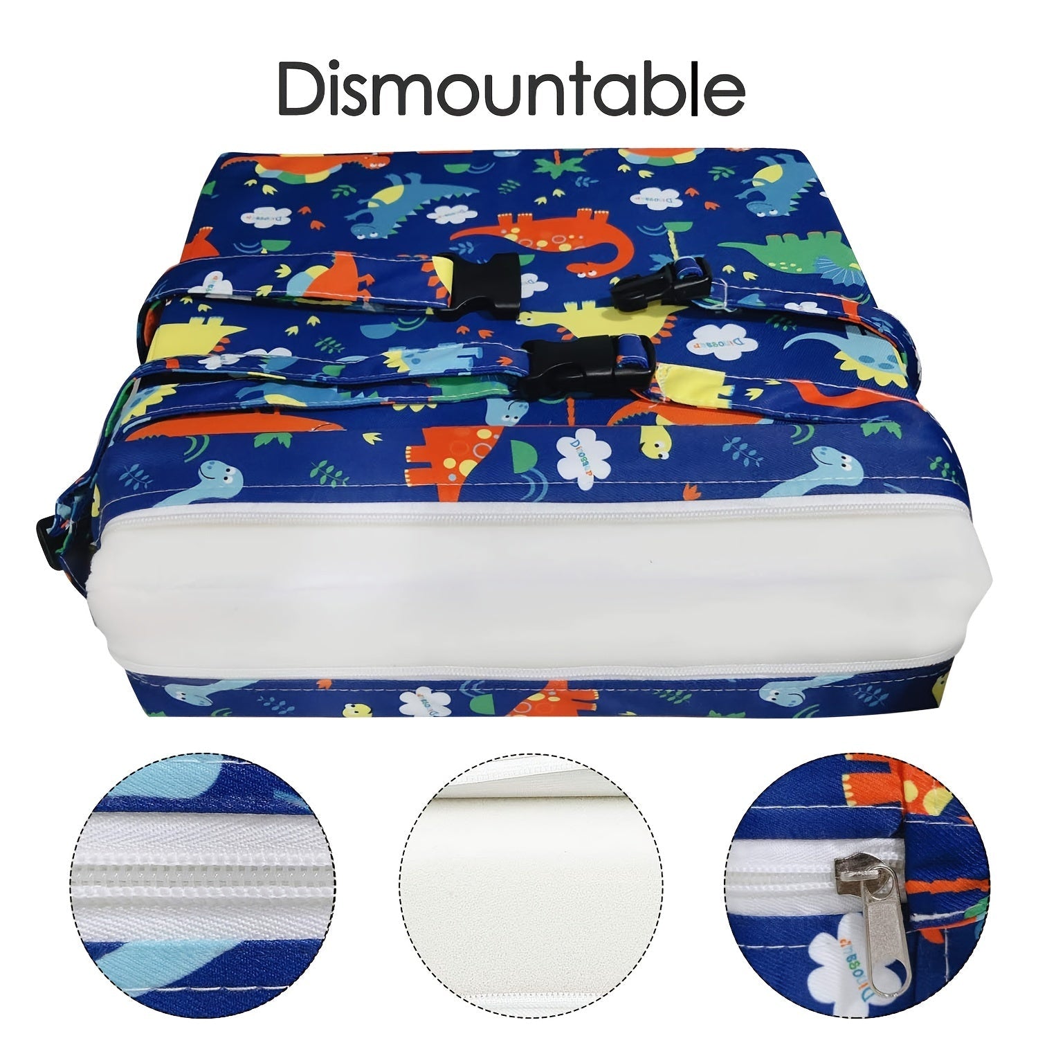 Asiento elevador para niños pequeños Blue Dinosaur para mesa de comedor, portátil y lavable