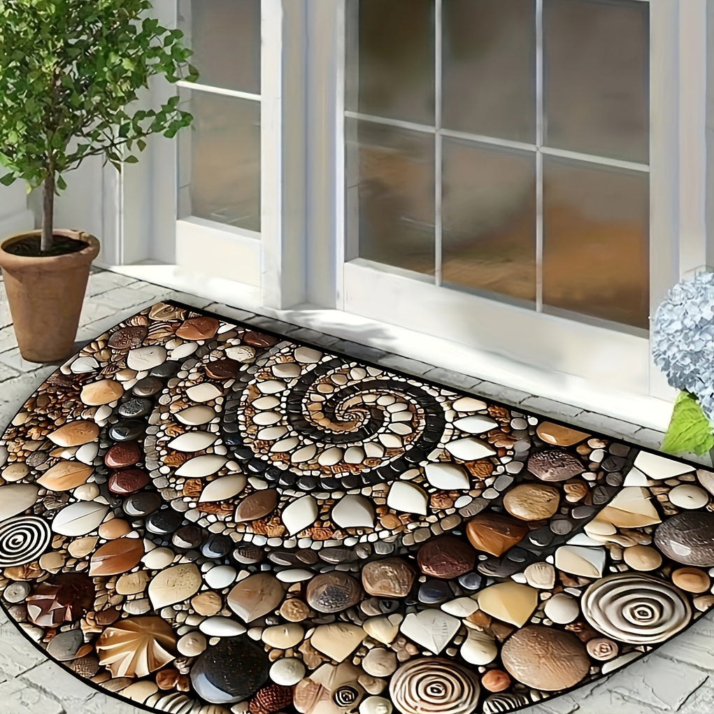 Colorful Pebble and Seashell Welcome Mat Indoor Outdoor Non-Slip Easy to Clean Entryway Kitchen Bathroom Patio Balcony