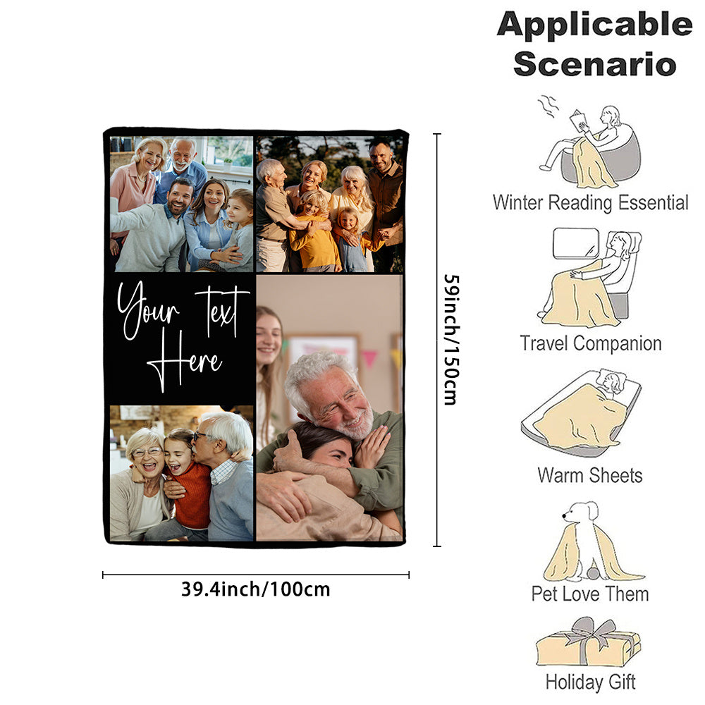 Manta de franela personalizada con foto y mensaje para familia y regalos