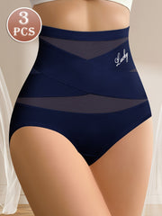 Women's High-Waist Tummy Control Briefs Breathable Mesh Seamless Butt Lift Polyester Elastane Set Black Pink Beige