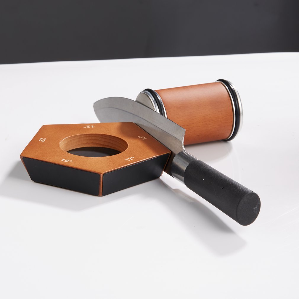 Wooden Knife Sharpener with Magnetic Diamond Whetstone and Adjustable Angles