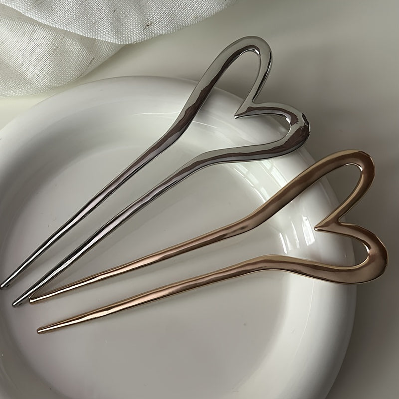 Chinese-Style Hairpin Minimalist Gold Modern Bun Heart Head Decoration Elegant Accessory