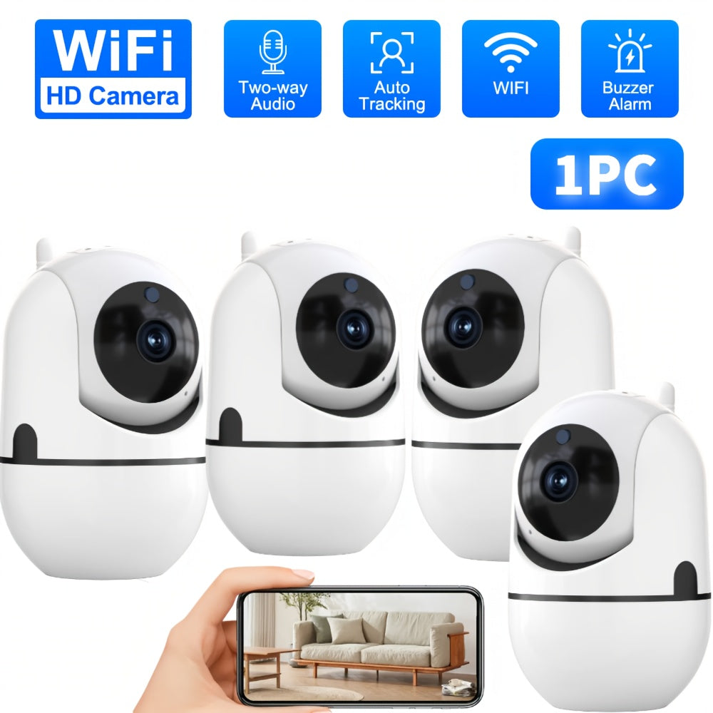 AI Smart Human Tracking Motion Detection, 2.4G Alarm Push, Video Surveillance, Smart Home Security Camera Mini Camera PTZ Camera Two-way Audio Security for Indoor and Outdoor Pet Monitoring. Bu Kamera 1 dona HD 1080P simsiz xavfsizlik WIFI kamerasidir.