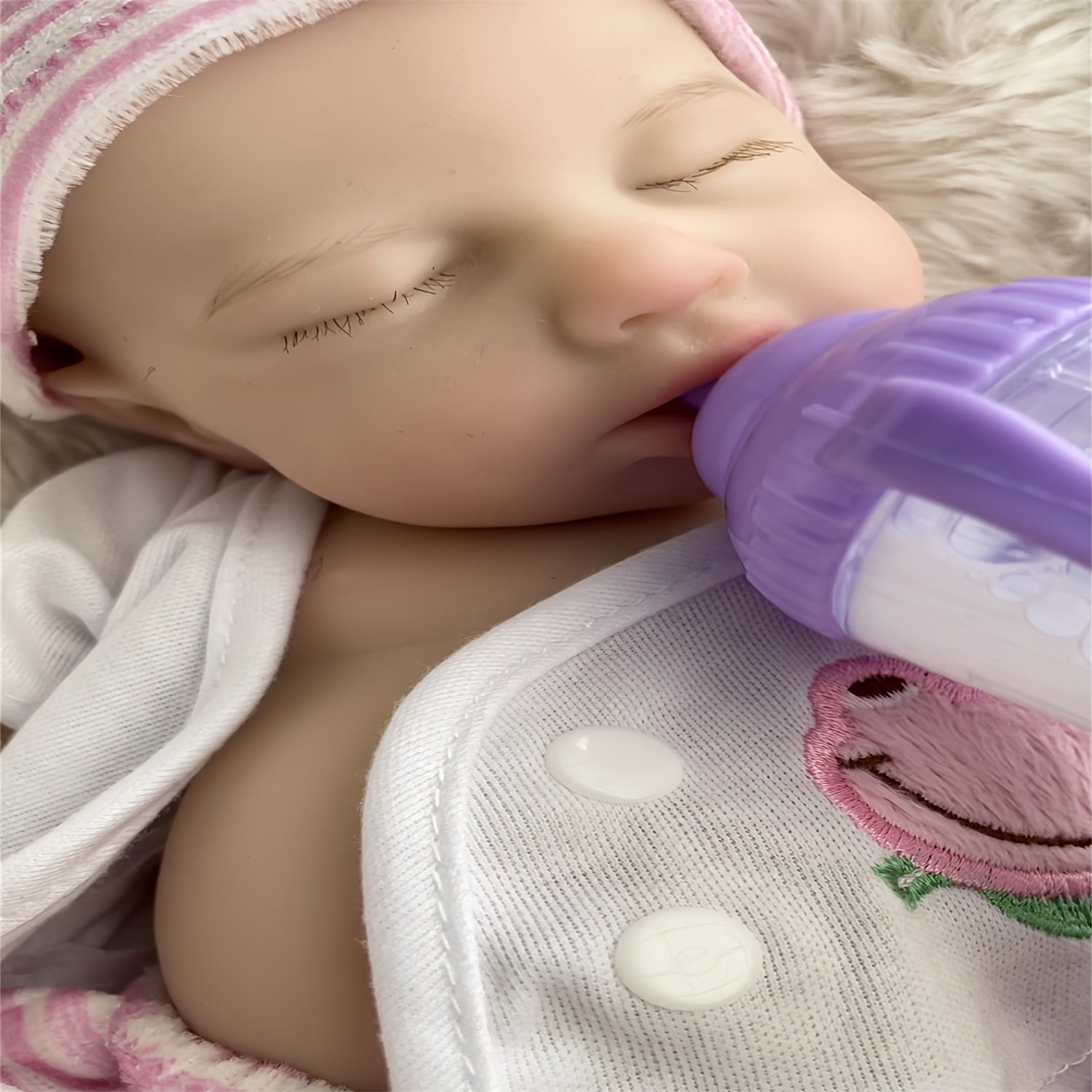 Reborn Doll 33cm Silicone Waterproof Openable Mouth Feeding Accessory Pink Outfit for Kids