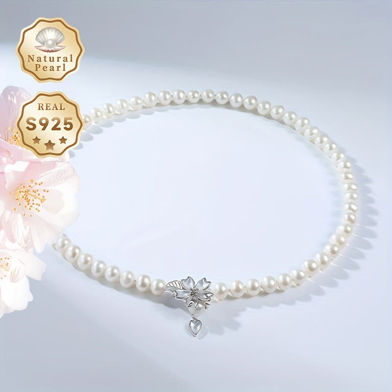 MUFAN Elegant Freshwater Pearl Necklace - 7-8mm tabiiy marvaridlar, S925 kumush, sovg'a qutisi bilan, har kuni kiyish va maxsus tadbirlar uchun ideal, yuqori sifatli brend, tabiiy nuqsonlar va rang farqlari.