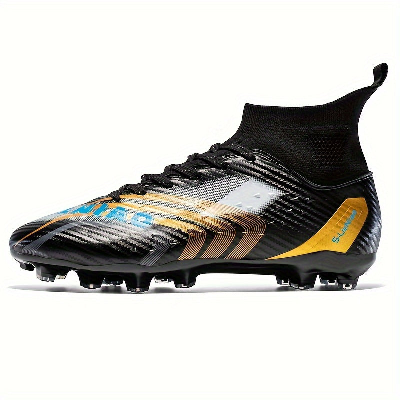Men's High-Top Soccer Cleats Large Size Geometric Pattern All-Season Non-Slip Lace-Up TPU Sole