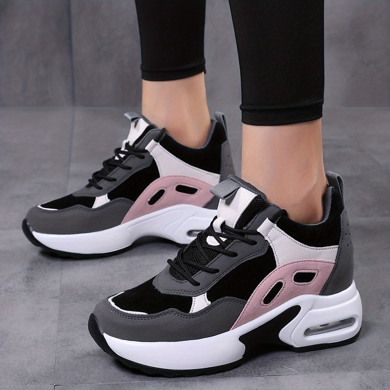 Zapatillas de plataforma con bloques de color para mujer, con cordones y amortiguación de aire