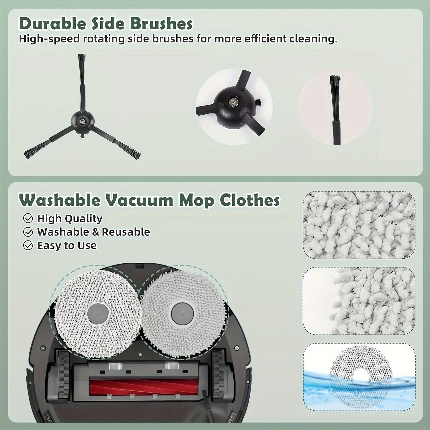 Robot tozalash uchun aksessuarlar to'plami 15 ta, asosiy rulonli cho'tka, filtrlash, chang sumkasi, mop mato