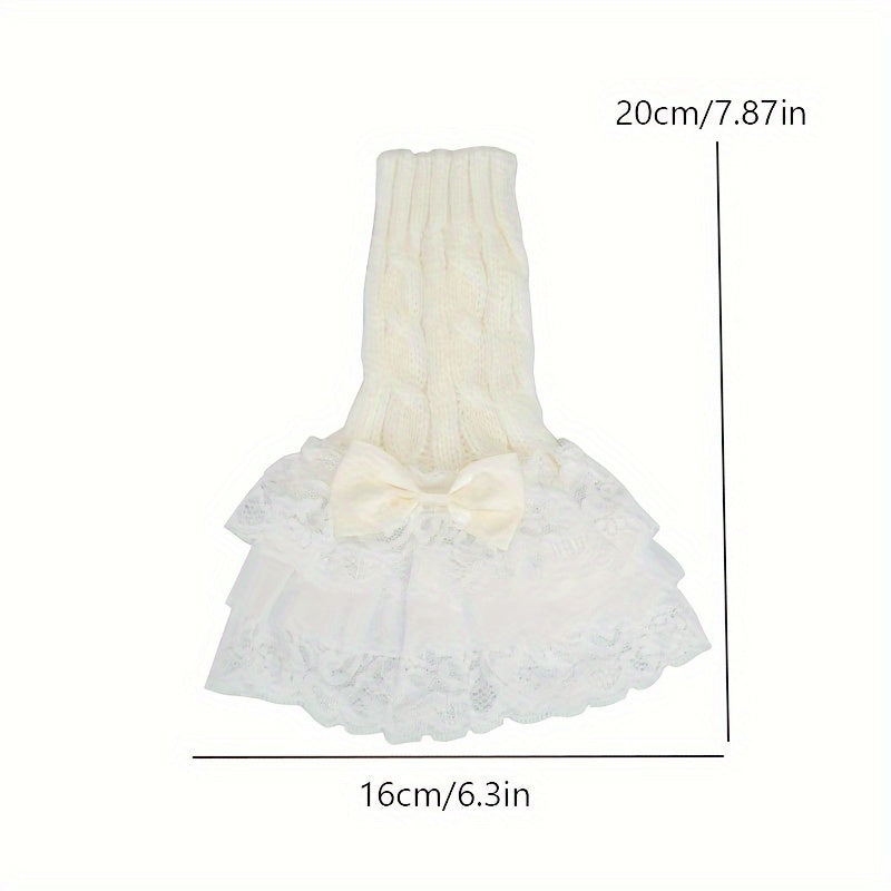 Acrylic Lace Ruffle Fingerless Gloves with Bow for Women Stylish Arm Warmers