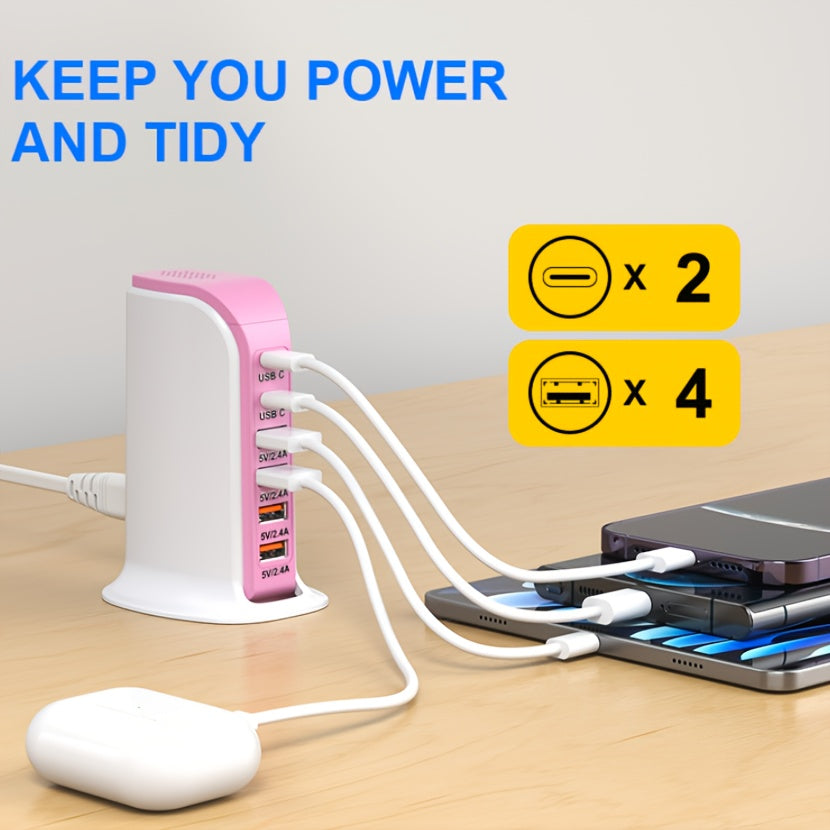 2025 USB Power Strip with 6 Ports Desktop Stand for Office Home Outdoor