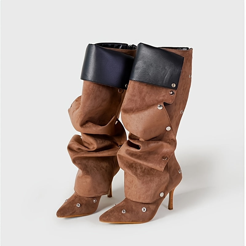 Women's Convertible Two-in-One Ankle Boots with Zipper and High Heel