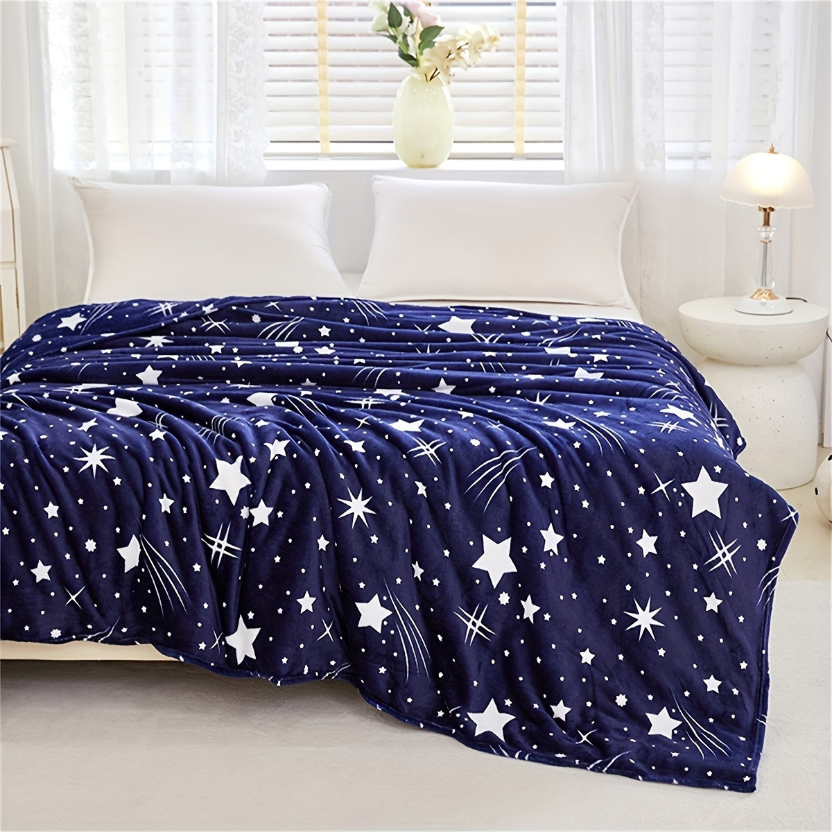 Fleece Bed Blanket with Meteor Pattern for Sofa Couch Travel and Camping