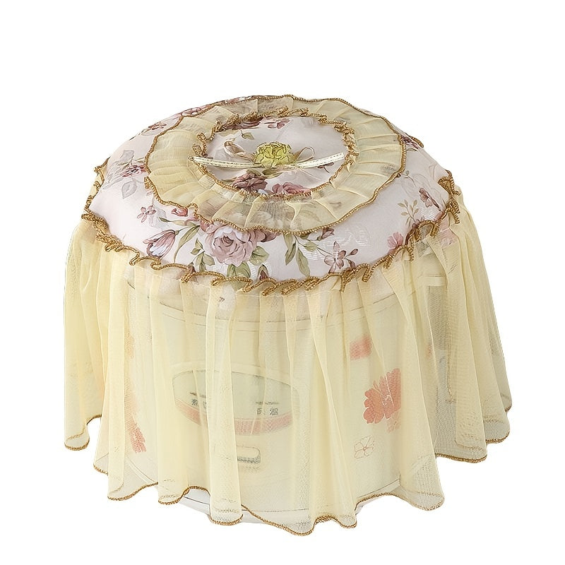 Floral Lace Round Kitchen Cover for Rice Cooker White Light Blue
