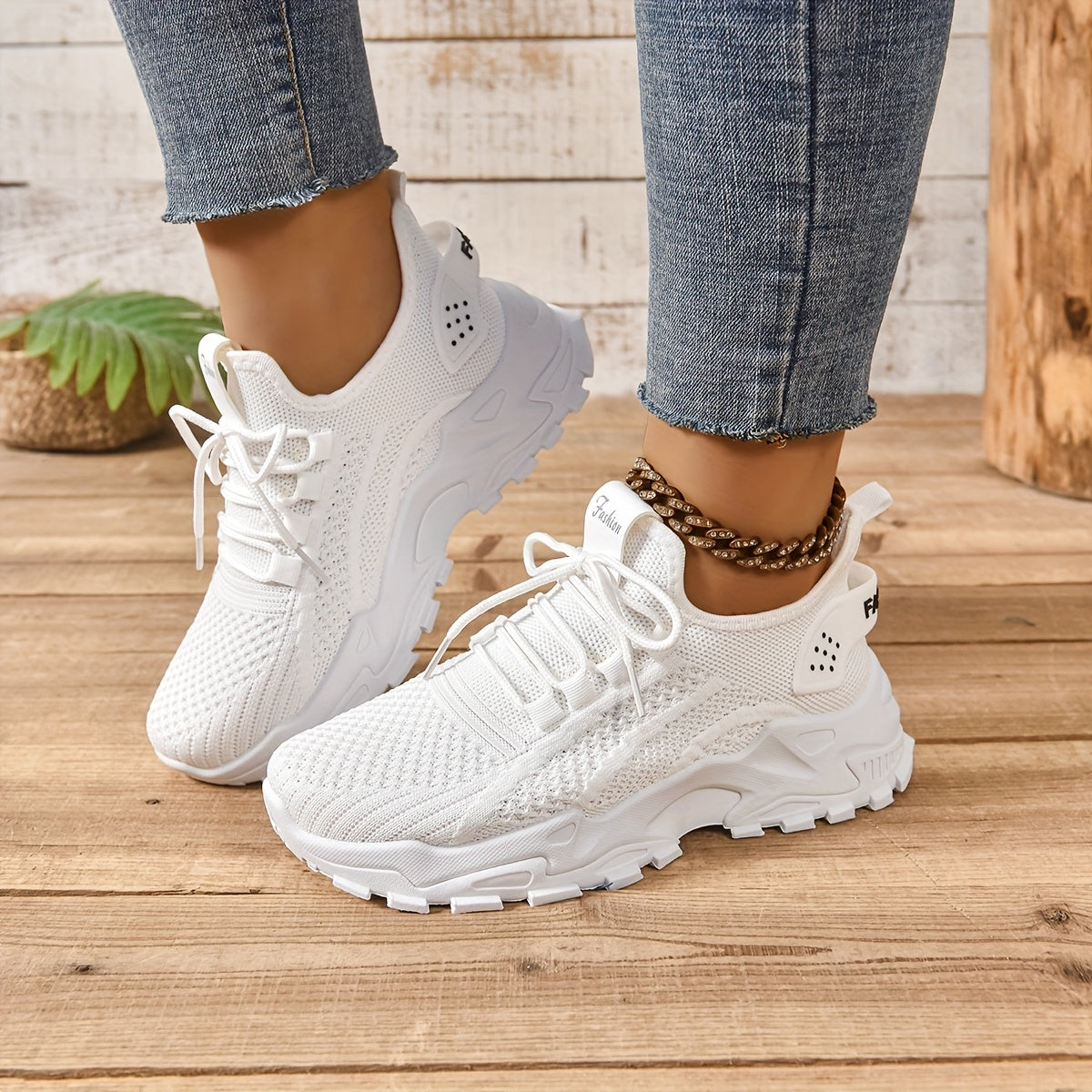 Women's Breathable Knit Slip-On Sneakers Casual Low-Top Walking Shoes White