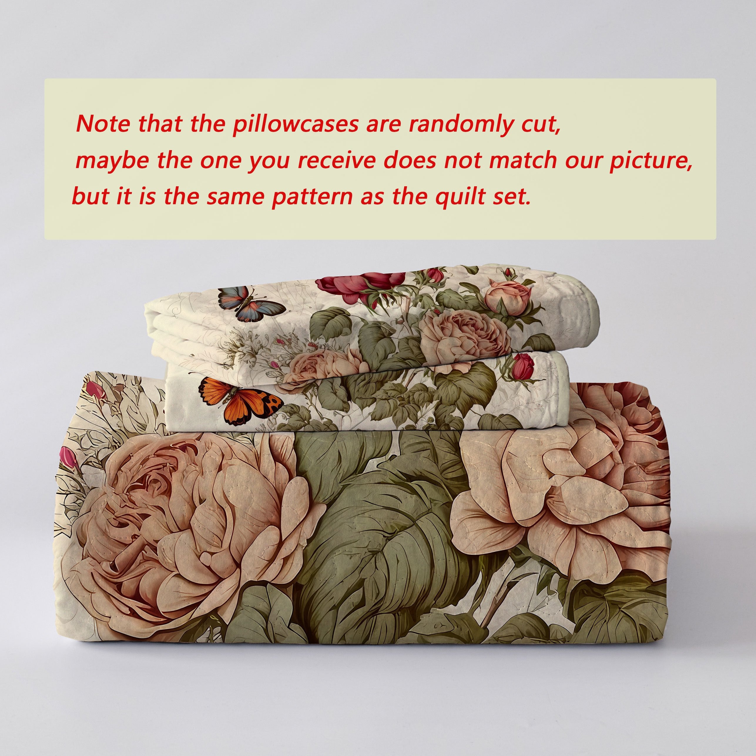 Комплект постельного белья с принтом роз и бабочек - 3 предмета, покрывало и наволочка, мягкий полиэстер, машинная стирка - Идеально для декора спальни