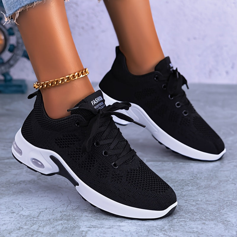 Women's Breathable Color-Blocked Knit Running Shoes for Casual Fitness