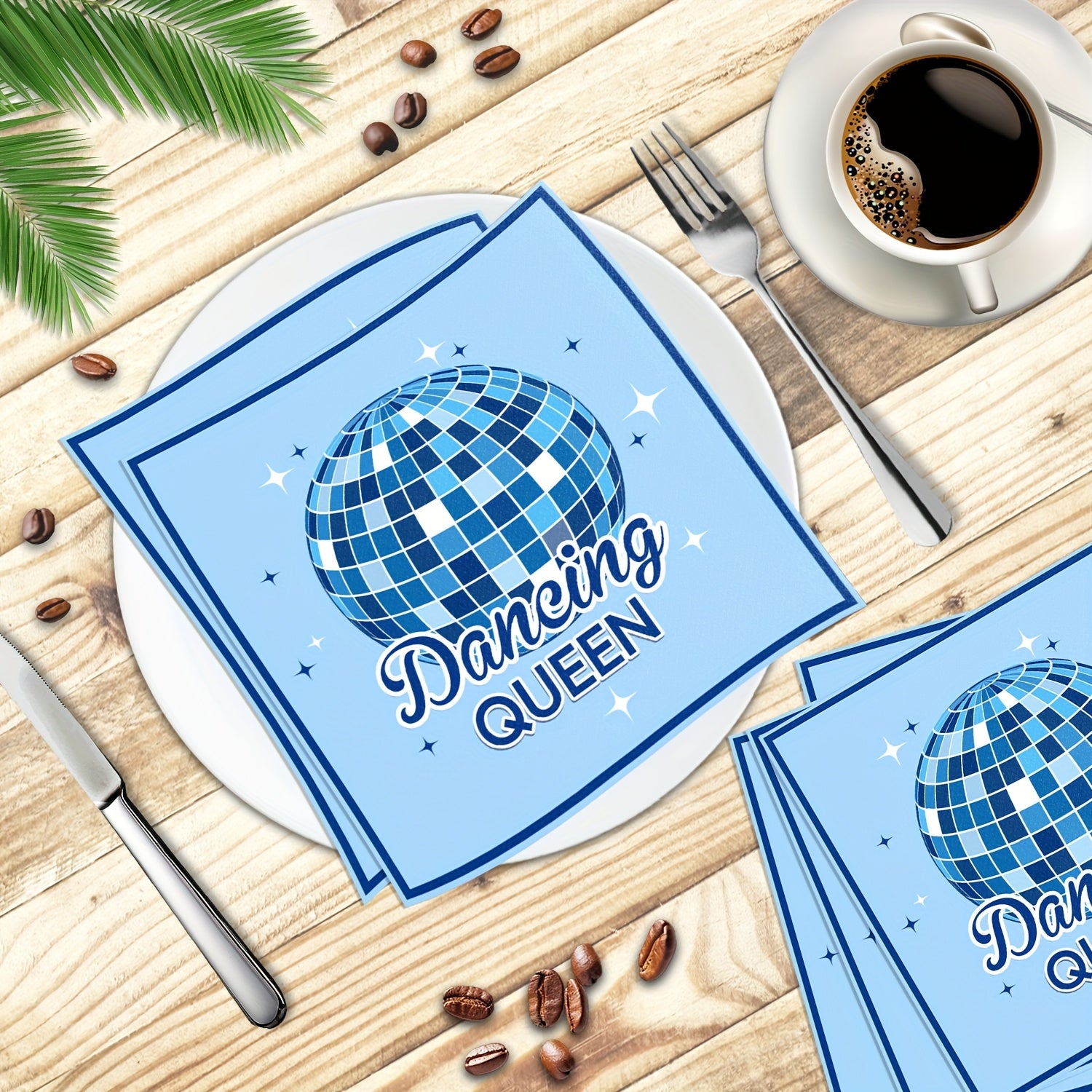 Set of 20 Blue Disco Ball Party Napkins 3-Ply Soft Paper for Birthdays Holidays Bridal Showers