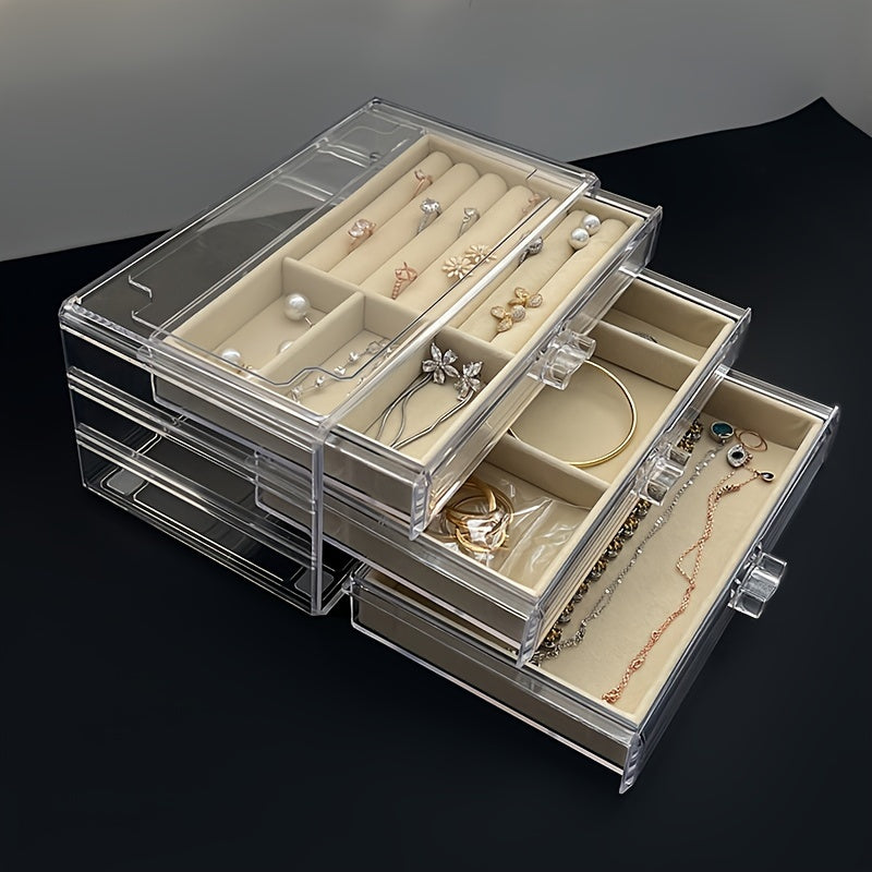 Jewelry Organizer Storage Box with Dustproof and Anti-Oxidation Clear Drawer for Rings Earrings Necklaces