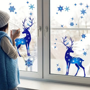 30 Pieces Blue Reindeer Snowflakes Static Cling Window Decals Holiday Decor
