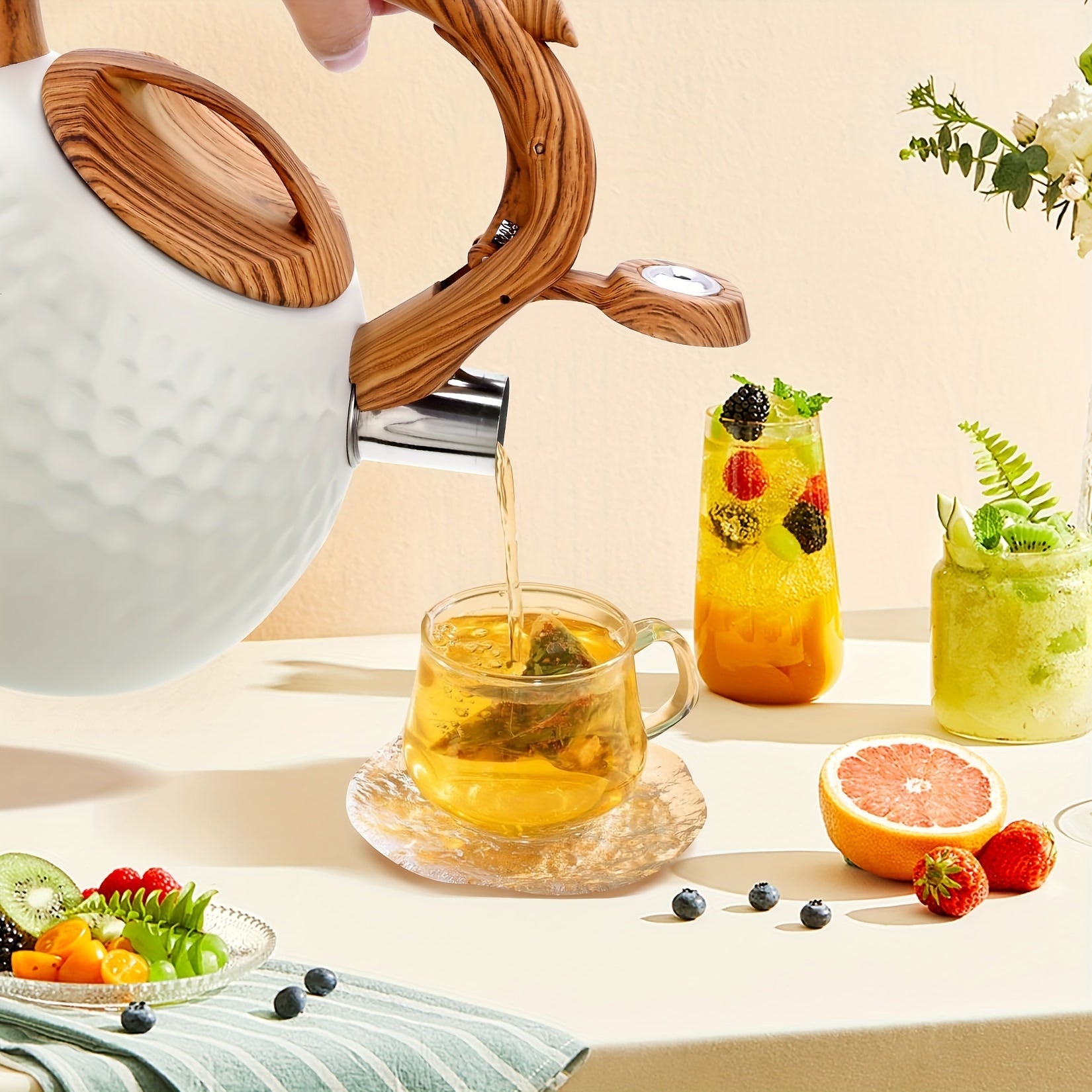 Чайник из нержавеющей стали с свистком - объем 3 л, легкий в чистке, совместим со всеми плитами, функция свистка, ручка с деревянным узором, легкий и прочный дизайн для дома и использования на улице