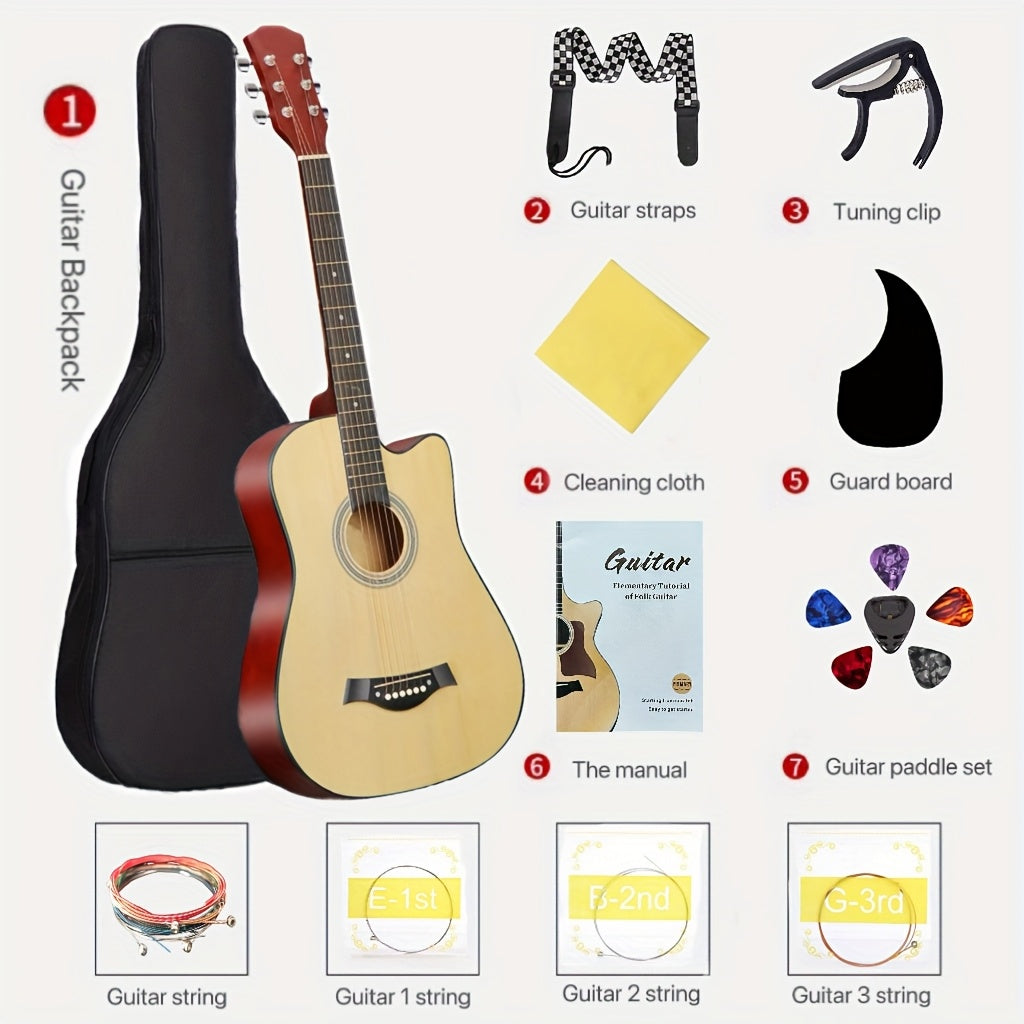 38-Inch Acoustic Guitar Starter Kit for Beginners with Backpack Strap Capo Picks Strings Cloth