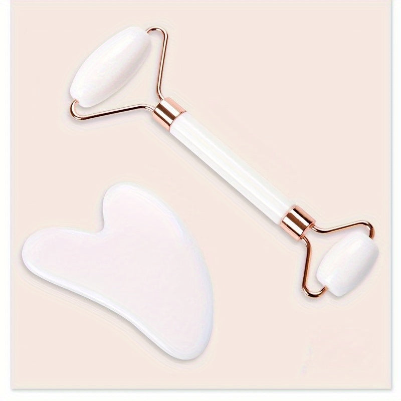 Set of 20000 Dual-Headed Facial Massage Rollers with Heart-Shaped Gua Sha Scraper and Portable Body Massage Tool Kit