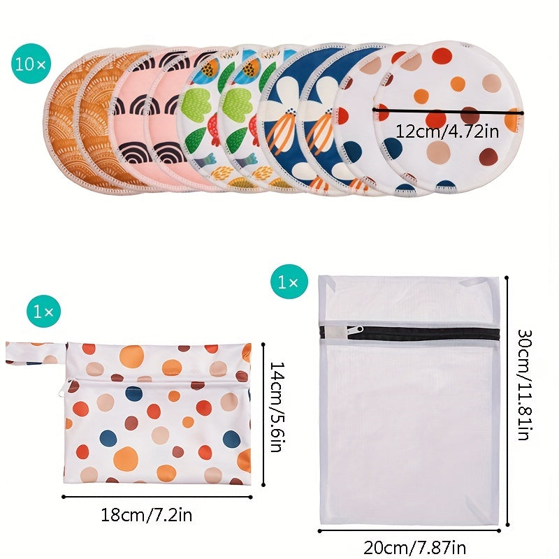 Reusable Bamboo Breastfeeding Nursing Pads Set of 10 Washable with Wet Bag
