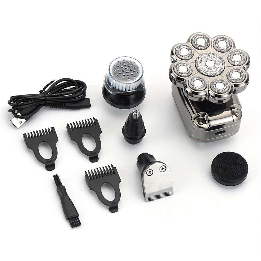 5-in-1 Elektr shaver erkaklar uchun, ajraladigan boshli, LCD displeyli soch kesgich, burun trimmeri, cho'tka, massajchi