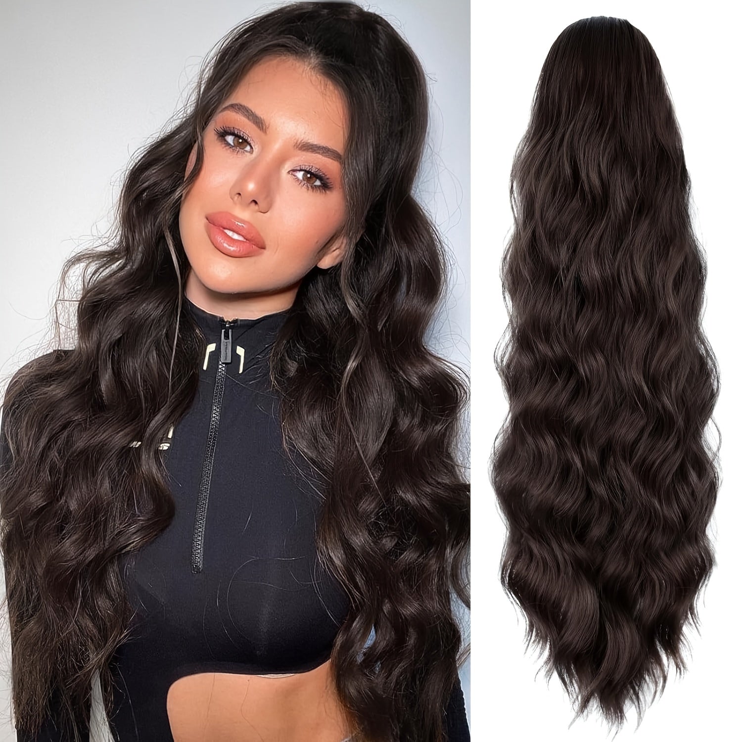 Women's 24-Inch Long Wavy Synthetic Ponytail Extension Drawstring Deep Wave